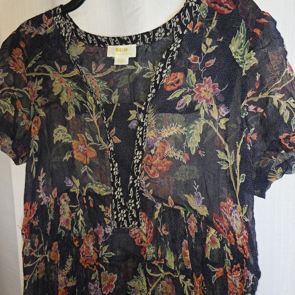 Maeve Anthropologie Babydoll Dress Womens S Forest Fairy Sheer Romatic V Neck - Picture 6 of 11
